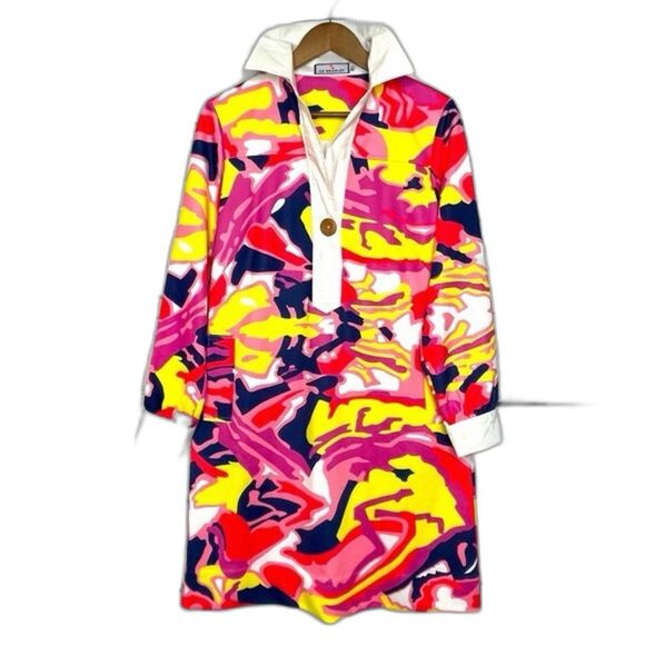CK Bradley Shirt Dress  Pink Reef Pattern Funky Dopamine Long Sleeve Barbiecore - Picture 3 of 10